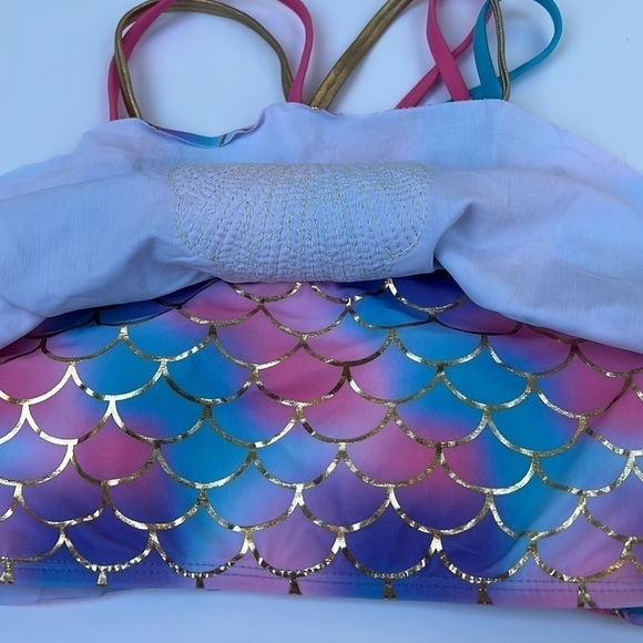 Betsey Johnson Gold Leme Mermaid Bikini Top Sequined Seashell GIRLS XL 14 NEW - Picture 6 of 10